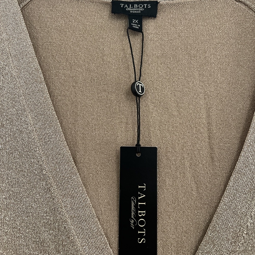 Talbots Gold Metallic V-Neck Sweater Women's 2X Plus Size NWT Shimmer Party - Picture 2 of 9